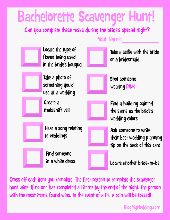 Bachelorette Scavenger Hunt - Free Printable